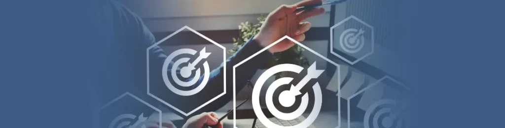 bullseye icons overlaid on photo of business person