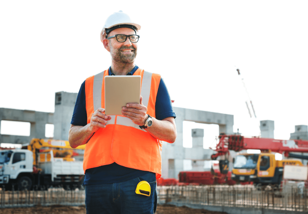 factory worker holding table outside site