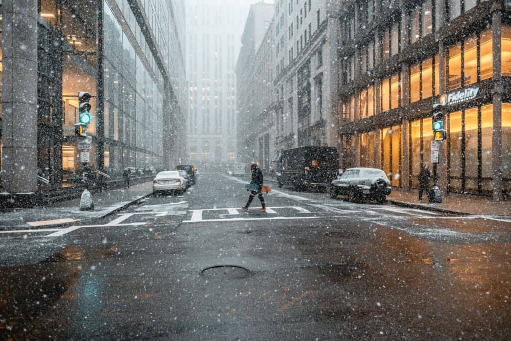 Snowing in City