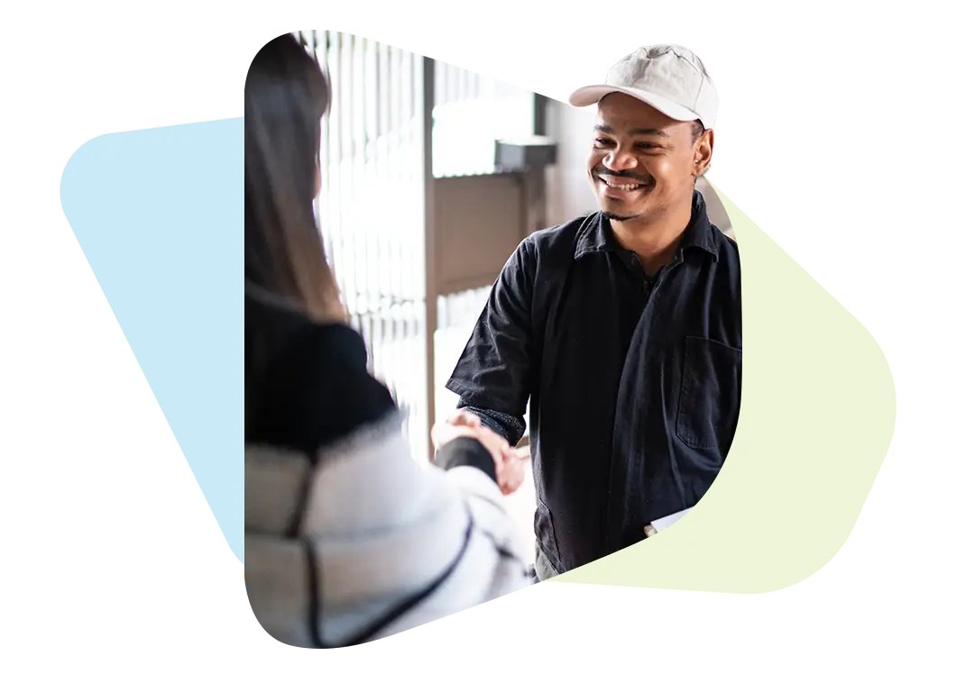 spot photo illustration of a field service worker shaking hands with a customer